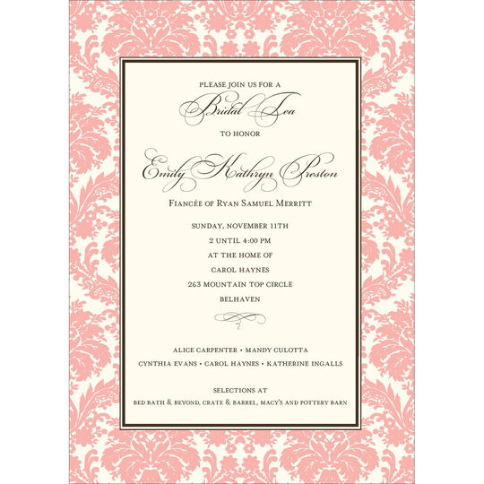 Pink Damask on Ivory Invitations